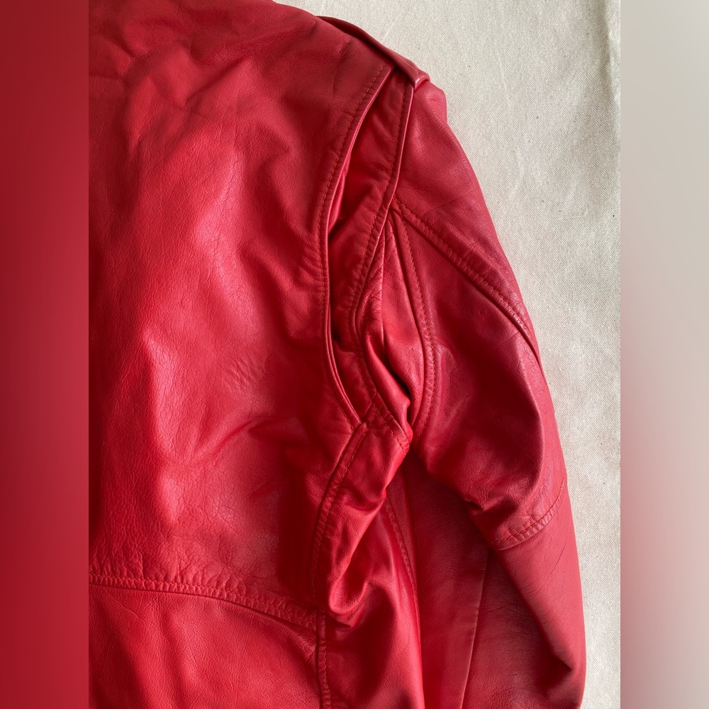 Branded Garments Inc Vintage Vibrant Red Leather Motorcycle Jacket USA Made 38 - Picture 10 of 14